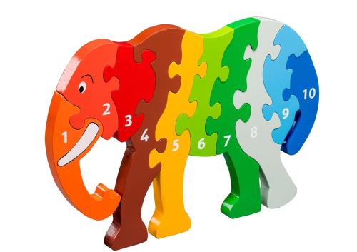 Colorful elephant-shaped puzzle with numbers on a white background