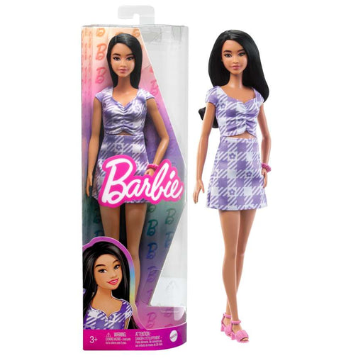Barbie Fashionistas Doll - Black Hair, Purple Chequered Dress (199)