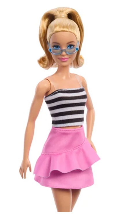 Barbie Fashionistas Doll Blonde, Black White Stripe Top 65th