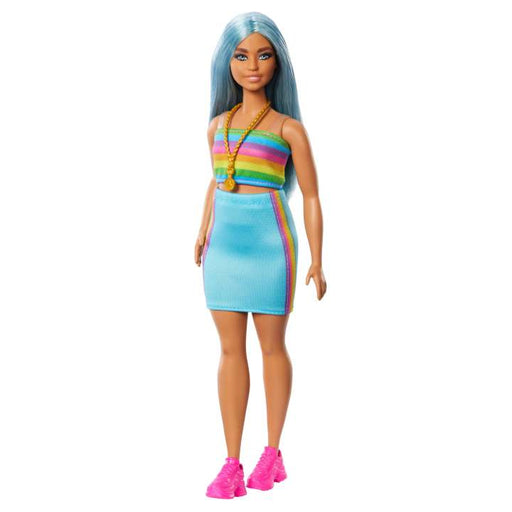 Barbie Fashionistas Doll - Blue Hair, Rainbow Top & Teal Skirt, 65th Anniversary (218)