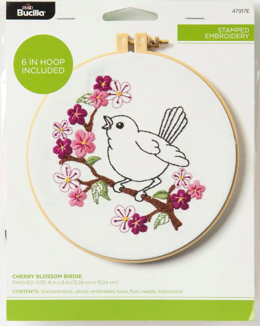 Bucilla Stamped Embroidery Kit - Cherry Blossom Birdie