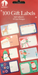 Pack of 100 self-adhesive gift labels with Christmas designs on a red background.