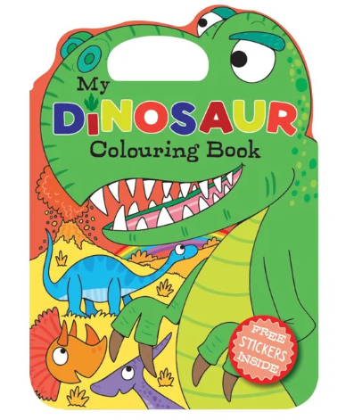 Children's coloring book cover with a dinosaur illustration and text 'My Dinosaur Coloring Book'.