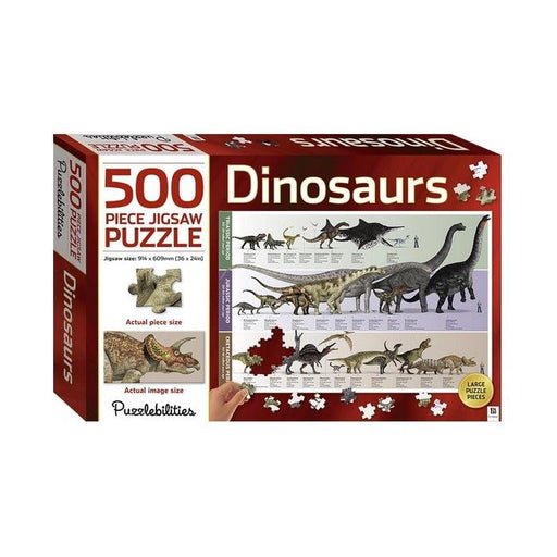 Jigsaw puzzle box featuring dinosaurs on a white background