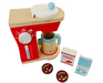 Toy coffee machine with accessories on a white background