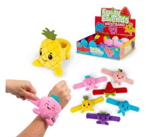 Fruity Friends wristbands with a pineapple-shaped holder and packaging on a white background