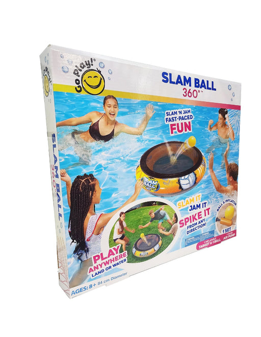 Box of Goody Slam Ball 360 swimming pool game with images of people playing.