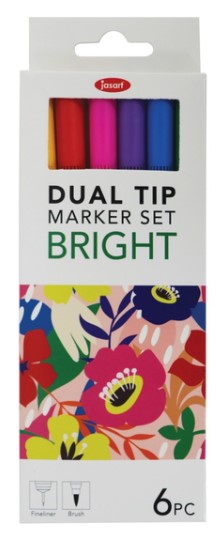 Jasart Dual Tip Marker Set - Bright (6)_Grandpas Toys Geraldine