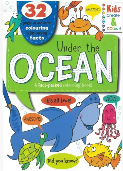 Children's coloring book titled 'Under the Ocean' with ocean-themed illustrations and text.