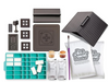Decorative plaster kit with molds, containers, and tools on a white background