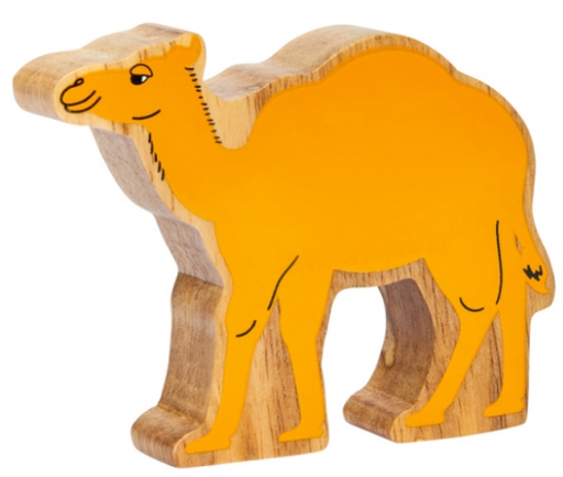 Wooden camel toy figure on a white background