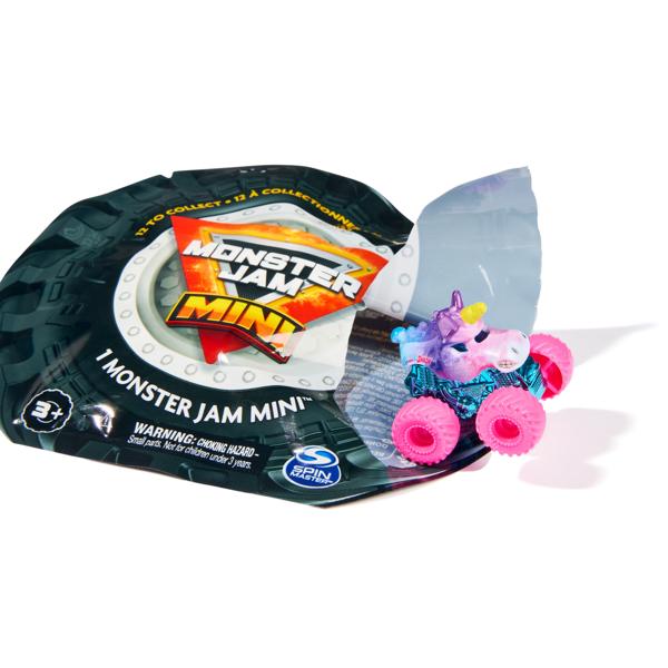 Monster Jam Mini toy car with packaging on a white background