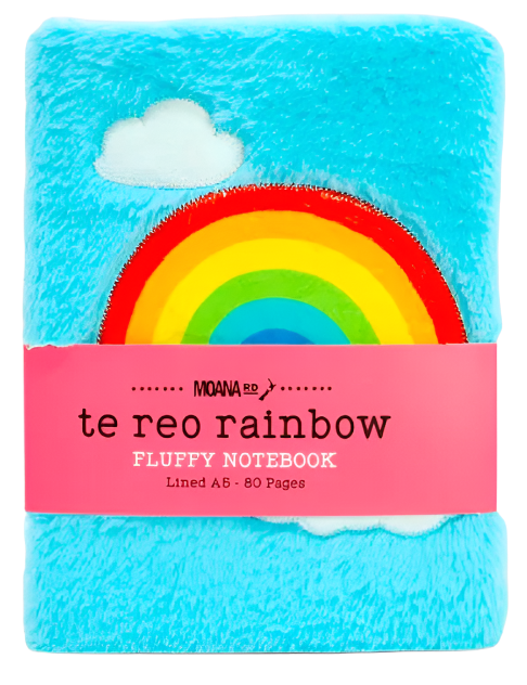 Moana Rd Fluffy Notebook - Te reo Rainbow