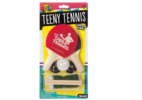 Packaged Teeny Tennis set with rackets and ball on a white background