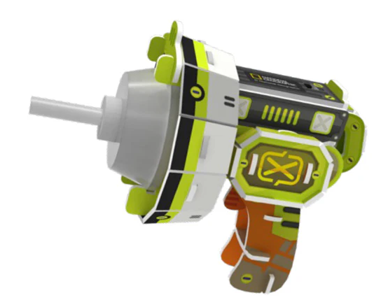Toy gun with green and white design on a white background