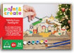 Paint & Create holiday scene painting kit with wooden board and paintbrushes on a white background