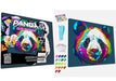 Colorful panda clay painting kit with packaging and supplies on a white background