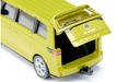 Yellow model van with open door on a white background