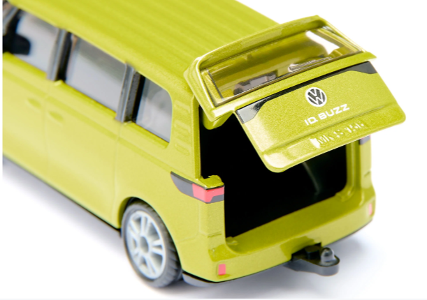 Yellow model van with open door on a white background