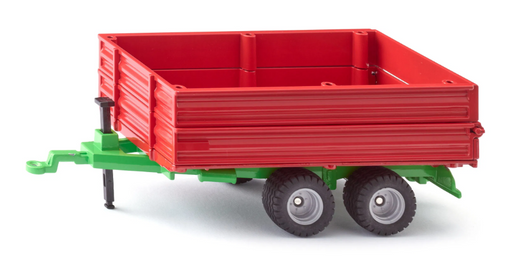 Red toy trailer with green frame on a white background