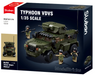Sluban Typhoon VDVS model kit packaging with vehicle and figures on a dark blue background