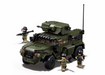 Toy military vehicle with figures on a white background