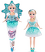 Frozen Elsa doll with blue dress and star-shaped hair accessory, next to packaging.