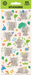 Pack of stickers with cartoon elephants and colorful elements on a green background