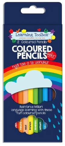 Pack of coloured pencils with a rainbow design on a blue background