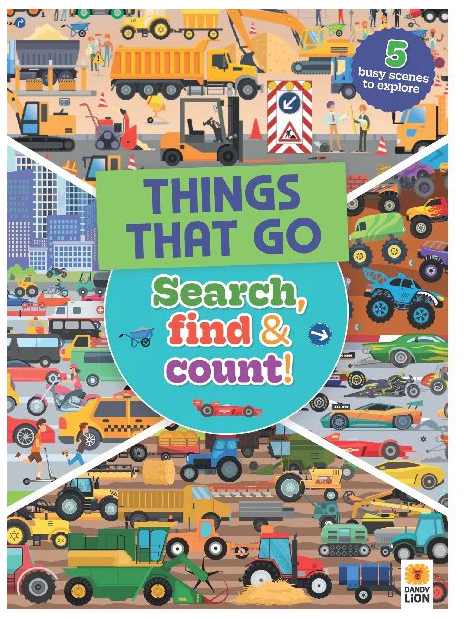 Children's book cover with colorful transportation-themed illustrations and text.