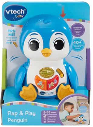 Vtech Flap & Play Penguin toy in packaging