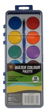 Watercolor palette with 12 colors and a brush in packaging