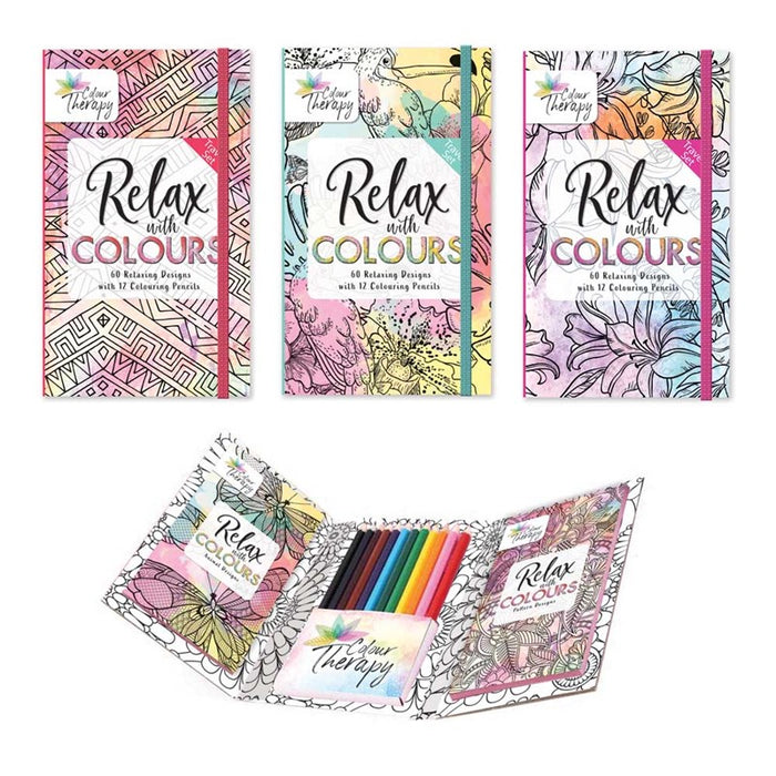 Relax with Colour Travel Colouring Books with Coloured Pencils