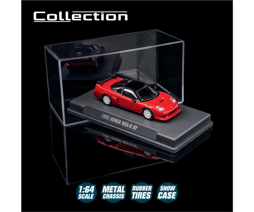 Red model car in a clear display case with 'Collection' branding.