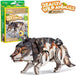 Toy grey wolf model with 'Really Wild Animals' packaging in the background