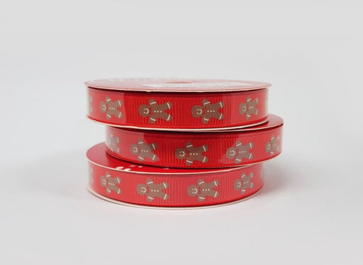 Christmas Ribbon - Red Ribbon with Gingerbread Men
