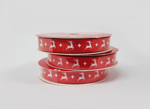 Christmas Ribbon - Red Ribbon with White Reindeer