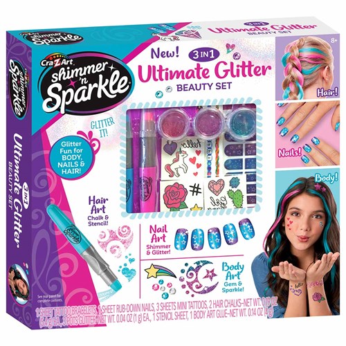 Shimmer N Sparkle 3 in 1 Ultimate Glitter Beauty Set