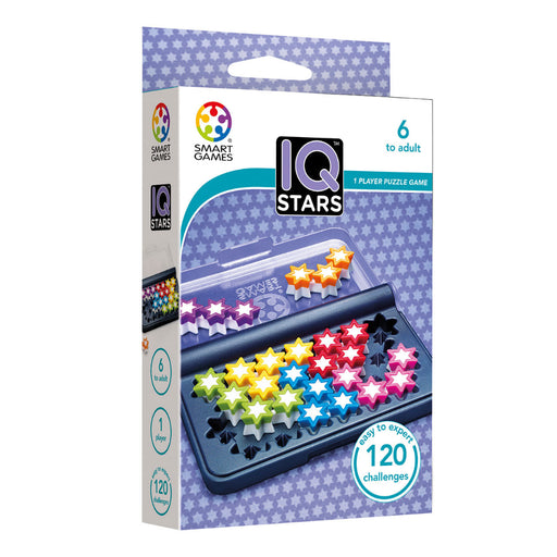 IQ Stars puzzle game packaging with colorful stars and Smart Games branding.
