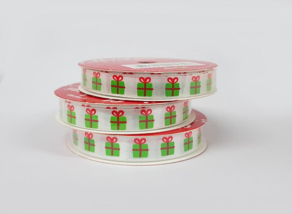 Christmas Ribbon - Green Ribbon with Presents