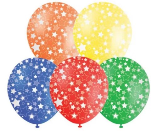 Balloons Printed Stars Assorted Colours (10 pack)_Grandpas Toys Geraldine