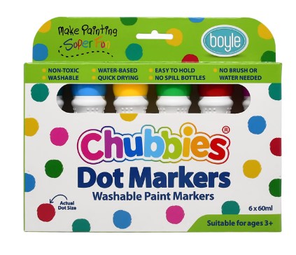 Chubbies Washable Dot Paint Markers (6)_Grandpas Toys Geraldine