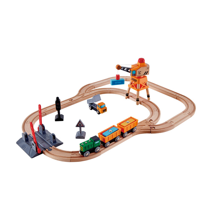 Hape Crossing and Crane Train Set_Grandpas Toys Geraldine