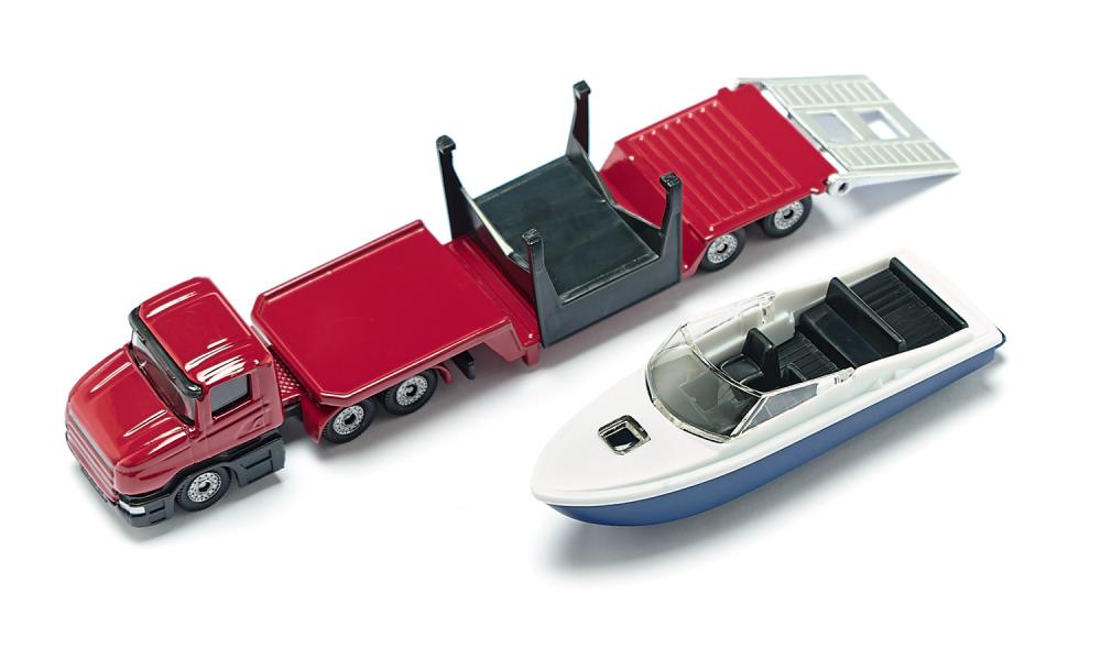 SIKU 1613 Scania Low Loader with Speed Boat atGrandpas Toys Geraldine