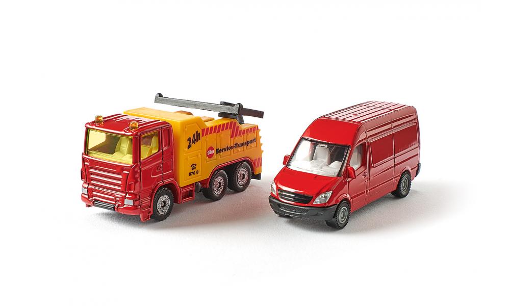 SIKU 1667 Scania Heavy Tow Truck with Mercedes Van_Grandpas Toys Geraldine